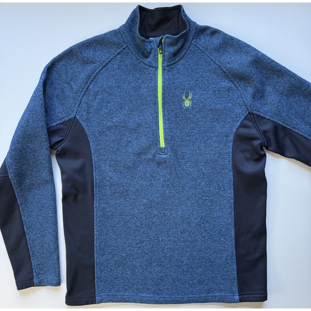 SPYDER Constant Knit 1/4 Zip Fleece Lined Pullover Sweater Mens Large Blue‎